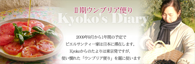 期ウンブリア便り 2009年9月から1年間の予定でピエルサンティ一家は日本に滞在します。Kyokoからのたよりは東京発ですが、使い慣れた「ウンブリア便り」を題に使います